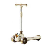 Trottinette à pédales pour enfants, 3 roues, acier, plastique PU, pour les enfants de 3 à 6 ans, avec musique, lumières, design pliable