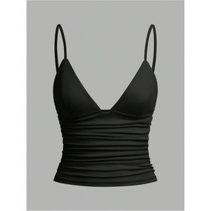 Custom Women's Deep V Neck <b>Spaghetti</b> <b>Strap</b> Crop Top Camisole Summer Layered Tank Top Breathable Knitted 100% Polyester - Product Image 1