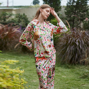 Autunno pigro stile fragola <span class=keywords><strong>gatto</strong></span> stampa <span class=keywords><strong>pigiama</strong></span> ragazza seta ghiaccio traspirante vestiti per la casa - Product Image 4