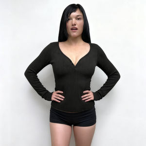 Classic Casual V-Neck <b>Long</b> <b>Sleeve</b> Tee Comfort Stretch Knit Eco-Friendly Breathable <b>Plain</b> Dyed Solid Color Slim Fit Versatile <b>Top</b> - Product Image 5