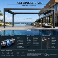 Pergola motorisée à toit à lames orientables, robuste, commerciale, rétractable, thermolaquée, étanche, résistante au vent 120 km/h, grande portée 6 m