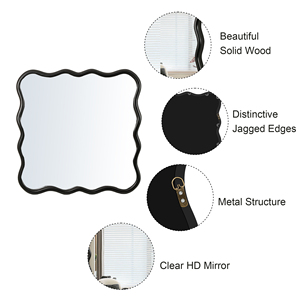 Solid Wood Wavy <b>Square</b> <b>Mirror</b> Black 36 x 36 Modern Wall Decor for Bathroom Bedroom Living Room Dining Room - Product Image 5