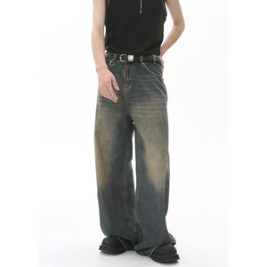 Vaqueros de mezclilla holgados unisex de estilo vintage lavado para hombre, pantalones casuales de calle de corte recto de talla grande - Product Image 1