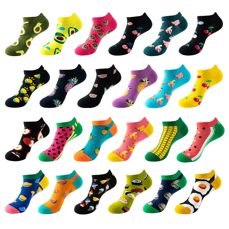 Cheap wholesale cartoon fruit happy tube socks for women cotton knit funny ankle socks