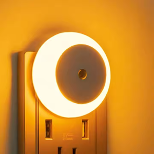 Led Night <b>Light</b> Smart Night <b>Sensor</b> Round Plug in Wall Night Lamp <b>Bathroom</b> Home Kitchen Hallway Staireway Bedroom Nightlight - Product Image 1