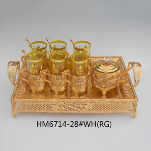 Placcato oro Souvenir regali di nozze cucchiaio di zucchero pot tazza di tè con il vassoio e piattini - Product Image 5