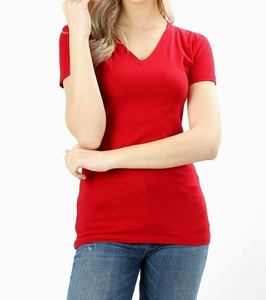 Camisetas con cuello en V para mujer, camiseta de manga corta, camisetas de diseño liso personalizado para niña - Product Image 6