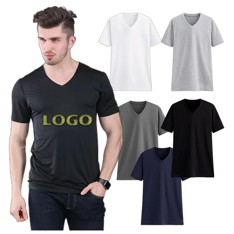 T-shirts col en v pour hommes, personnalisés blanc uni, sexy, unisexe, en vrac, 100% coton, vente en gros, CT23