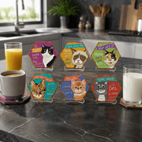 Sous-verres en céramique absorbants hexagonaux modernes écologiques en gros, tapis de table de cuisine personnalisés pour tasses à thé et café, motif chat mignon