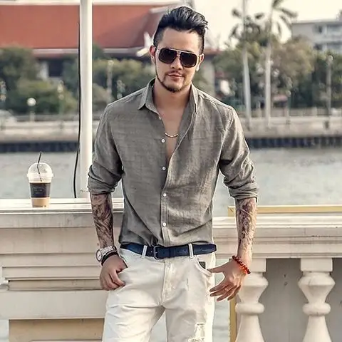 YiXin Plus Size Men's Shirts Plain Linen Cotton Casual Loose Autumn Wearing Shirts For Men Long Sleeves White Linen Shirt Men