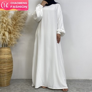 6673# New Arrival Slim Sleeves Elastic Cuff Plain Color Closed Abaya Muslim Women Modest slip Dress With Side Pockets - Product Image 1
