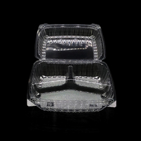 Boîte à clapet transparente en plastique jetable de haute qualité récipient alimentaire à 3 compartiments
