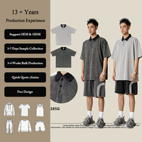 Camiseta de Manga Corta de Alta Gama, Corte Holgado, Cuello con Contraste de Color, Lavado Vintage, 285 GSM, 100% Algodón Grueso, Camisetas Polo para Hombre