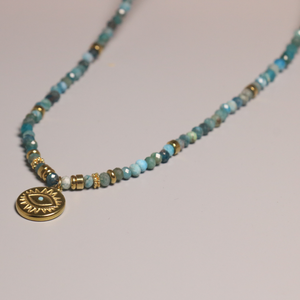 Gargantilla minimalista con cuentas de piedra facetada curativa de apatita azul para mujeres y hombres, Gargantilla de cadena ajustable, colgante, regalo de joyería - Product Image 4