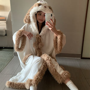 Conjuntos de Pijamas de Franela para Mujer, Pijamas de Invierno con Capucha, Lindos Dibujos Animados, Manga Larga, Holgados, Camisón Grueso - Product Image 5