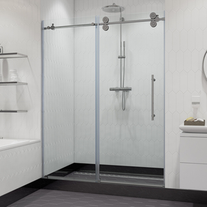 Porte de douche coulissante moderne en aluminium poli et verre trempé, fermeture douce, design droit, pour appartements et hôtels – Offre Spéciale - Product Image 3