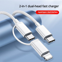 Câble de charge rapide USB-C tressé 2-en-1 pour iPhone 17/16/15/14/13/12/11 PD 60W/20W compatible avec l'imprimante