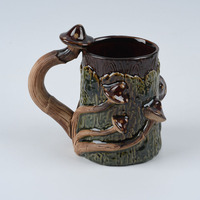 Mug à café en céramique fantaisie en forme de champignon 3D avec logo personnalisé, vente en gros de mugs en argile avec poignée pour boissons, eau, bière, thé, cadeaux