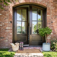 Porte d'entrée de cour traditionnelle en bois massif antivol avec verre trempé pour usage extérieur, villa, peinte au PU
