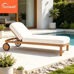 Chaise longue de jardin moderne en teck, résistante aux intempéries et aux UV, pour piscine, en bois massif - Product Image 1