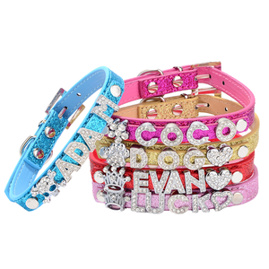 Rarewe, accesorios para mascotas, perro, mamá, <span class=keywords><strong>Collar</strong></span> DIY, abalorios de letras de diamante brillante de lujo, <span class=keywords><strong>Collar</strong></span> de remache personalizado, <span class=keywords><strong>Collar</strong></span> de perro de cuero - Product Image 1