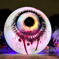 Décorations de scène de vacances en PVC, œil effrayant gonflable pour Halloween, avec lumières LED bleues/rouges, en stock transfrontalier