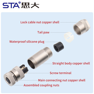 Steker perempuan jantan berulir M8 kustom colokan listrik <span class=keywords><strong>Sensor</strong></span> melingkar lurus 3 4pin tahan air logam Rakitan - Product Image 5