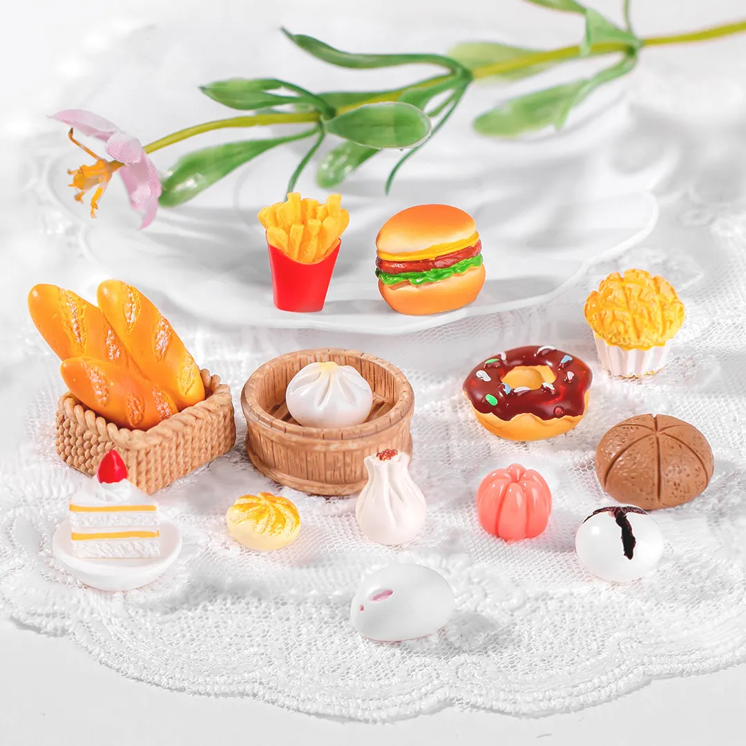 Best Selling Doll Houses Miniature Food Resin Crafts Tea Cake Hamburger Mini Resin Charms Ornaments Diy Decoration Accessories