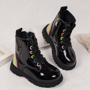 Botas de combate con cordones para niños, botines de invierno con cremallera lateral para niños y niñas - Product Image 2
