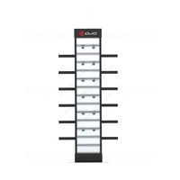 Présentoir rotatif à 4 faces pour chaussures, en métal sur mesure, avec crochets de suspension et étagères de rangement
