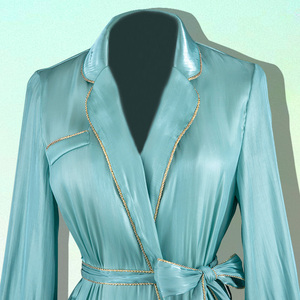 New women's pajamas <strong>silky</strong> feather shirt jacket mid-length women's long-sleeved <strong>top</strong> - Product Image 2