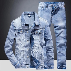 Set di capispalla abbinati da <span class=keywords><strong>uomo</strong></span> 2 pezzi Jeans abito Slim Fit Denim tuta da Cowboy giacca da ragazzo pantaloni da motociclista - Product Image 5