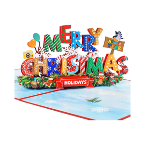 Custom Greeting 3D Pop-Up Christmas Card Eco-friendly <b>Gloss</b> Varnishing Thermal Transfer Printing Elegant <b>Paper</b> Merry Christmas - Product Image 1