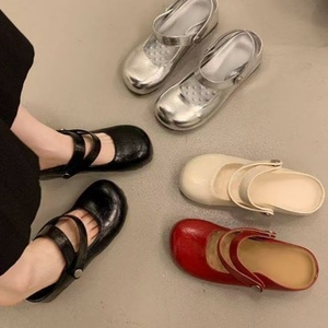 Zapatillas de mujer de cuero con acabado mate, estilo Mary Jane, con tacón medio, hebilla en forma de V, elevadas, lujosas y casuales. - Product Image 6