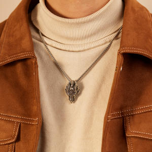 हिप हॉप स्टेनलेस स्टील विंटेज स्टेनलेस स्टील प्राचीन सोने चांदी ड्रैगन सिर पेलेंट लिंक चेन हार पुरुषों के लिए - Product Image 5