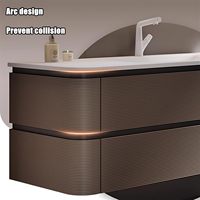 Meuble-lavabo élégant en contreplaqué pour salle de bain, suspendu au mur, avec 4 tiroirs de rangement et armoire miroir LED intelligente anti-buée