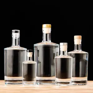 Factory Customize Flat Whiskey Gin Tequila Glass Bottle 375ml 500ml 750ml Oval Shape Flask Glass Spirits Bottle