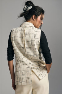 Personnalisé Fabricant Premium Col Cranté <span class=keywords><strong>Sans</strong></span> Manches Double Boutonnage Tweed Gilet Texture Dames Blazer <span class=keywords><strong>Veste</strong></span> Femmes Costumes - Product Image 4