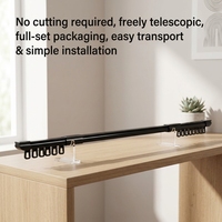 Rail de rideau télescopique en aluminium sans découpe, emballage compact, livraison facile en boîte, silencieux et fluide, 0,65-5,1 m