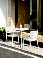 Ensemble de 6 tables et chaises de jardin modernes en métal, durables, en fer léger, résistantes aux intempéries, non pliables, pour restaurants, hôtels et jardins.