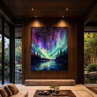 Peinture à l'huile artistique Cheval noir au galop, paysage ciel doré, toile d'art pour décoration moderne