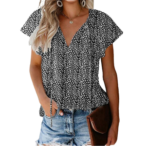 Camisa Casual de Chifón de Alta Calidad para Mujer, Transpirable, Holgada, con Estampado Floral, Cuello en V, Manga Corta, Talla XL, Top de Verano - Product Image 1