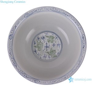 Macetas de Cerámica de Pedestal Alto RZSX111-F de Jingdezhen, Diseño de Grullas Antiguas en Azul y Verde, Tazón Grande de Porcelana - Product Image 3