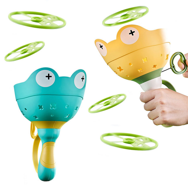DWI Outdoor Pull String Flying Saucer Toys Frog Flying Disc Sport Toys Kids Interactive Launcher Toy