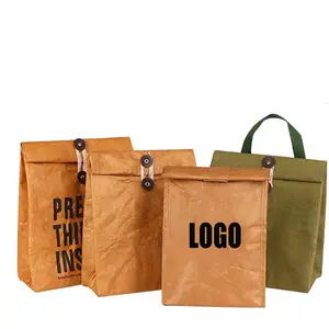 Custom Food Cooler Handbag Térmica Lavável Kraft Dupont Tyvek Papel Isolado Freezable Lunch Cooler Bag para Crianças adultos mulheres