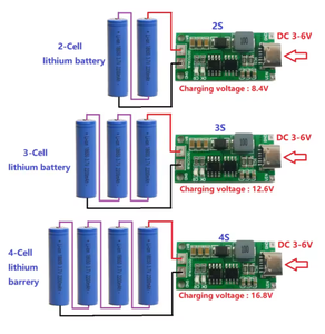 Eletechsup DDTCCRUB 1-4A Chargeur multi-cellules Type-C élévateur de tension pour batteries Li-Po polymère Li-ion, DC 3-6V vers 8.4V 12.6V 16.8V pour <span class=keywords><strong>18650</strong></span> - Product Image 5
