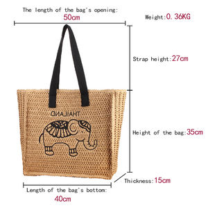 Cá nhân thêu Elephant Tote Túi cho mùa hè bãi biển Kỳ nghỉ giải trí lớn Vai Túi polyester lót thời trang rơm - Product Image 5