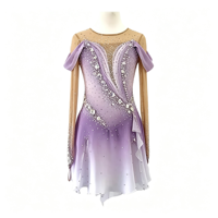 Robe de patinage artistique dégradé blanc lavande, épaules dénudées, ornée de strass, pour compétition, pour filles et femmes