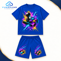 Ensemble deux pièces personnalisé pour homme : T-shirt tricoté à col montant en mélange de coton respirant avec imprimé joystick d'arcade et short à cordon de serrage pour l'été