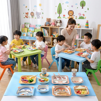 Ensemble de vaisselle pour tout-petits en fibre de bambou, 5 pièces, sans BPA, écologique, incassable, assiette, bol, tasse, vaisselle mignonne pour bébé, animaux